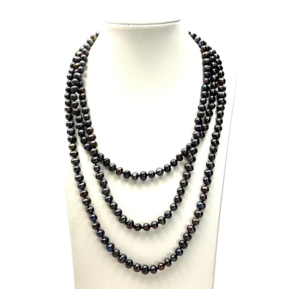 Vintage 66" Peacock Baroque Pearl Necklace — Hand-knotted, Lustrous & Fab — EUC - Picture 3 of 12